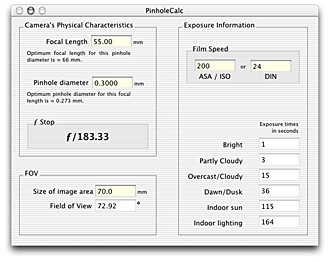 Screenshot of PinholeCalc